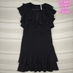 NY Collection Black Ruffle Midi Dress Women’s Size L Sleeveless Lined New